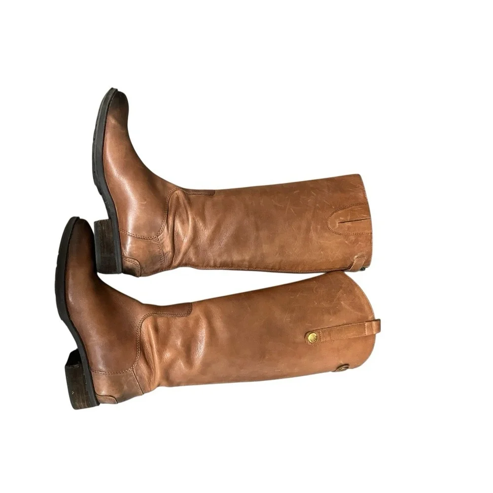 SAM EDELMAN WOMEN'S BROWN LEATHER BACK ZIP KNEE HIGH PENNY RIDING BOOTS SIZE 6.5